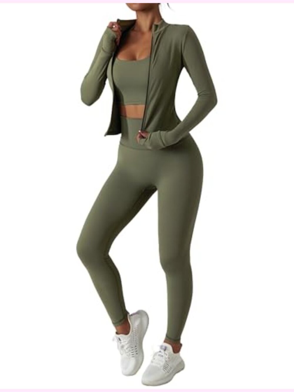 Women's 2 Piece Tracksuit Zip Jacket High Waist Leggings Thumb Hole Tummy